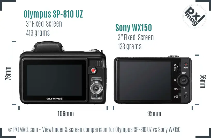 Olympus SP-810 UZ vs Sony WX150 Screen and Viewfinder comparison