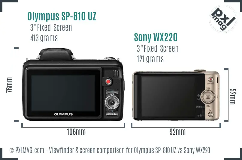 Olympus SP-810 UZ vs Sony WX220 Screen and Viewfinder comparison