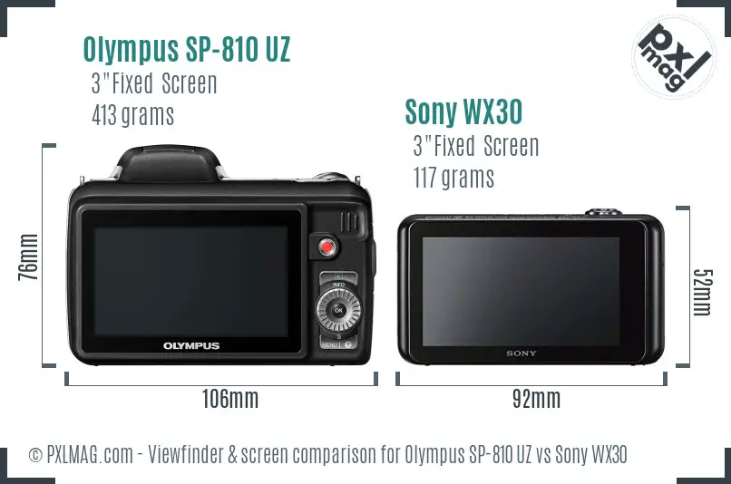 Olympus SP-810 UZ vs Sony WX30 Screen and Viewfinder comparison