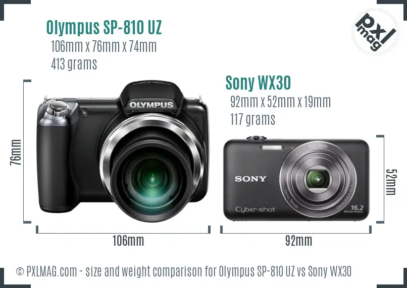 Olympus SP-810 UZ vs Sony WX30 size comparison