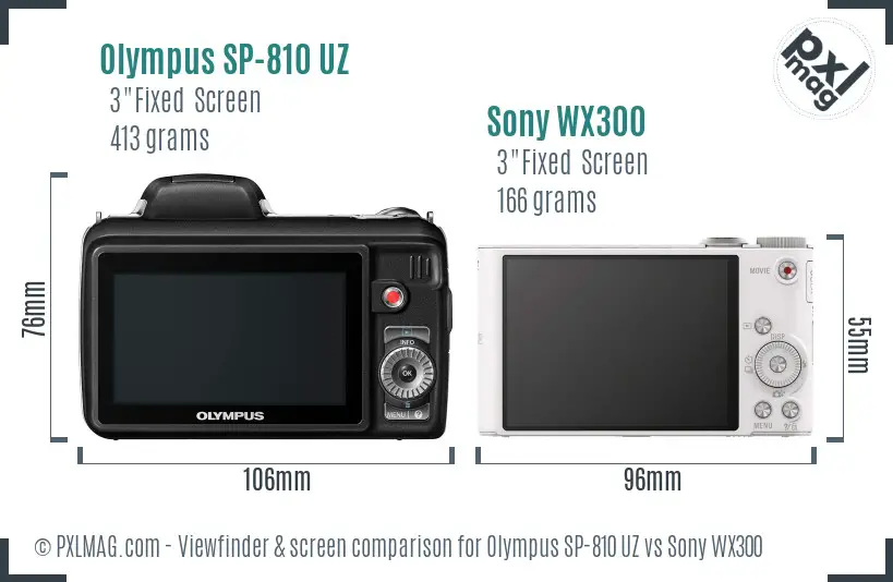 Olympus SP-810 UZ vs Sony WX300 Screen and Viewfinder comparison