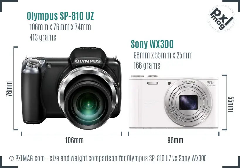 Olympus SP-810 UZ vs Sony WX300 size comparison