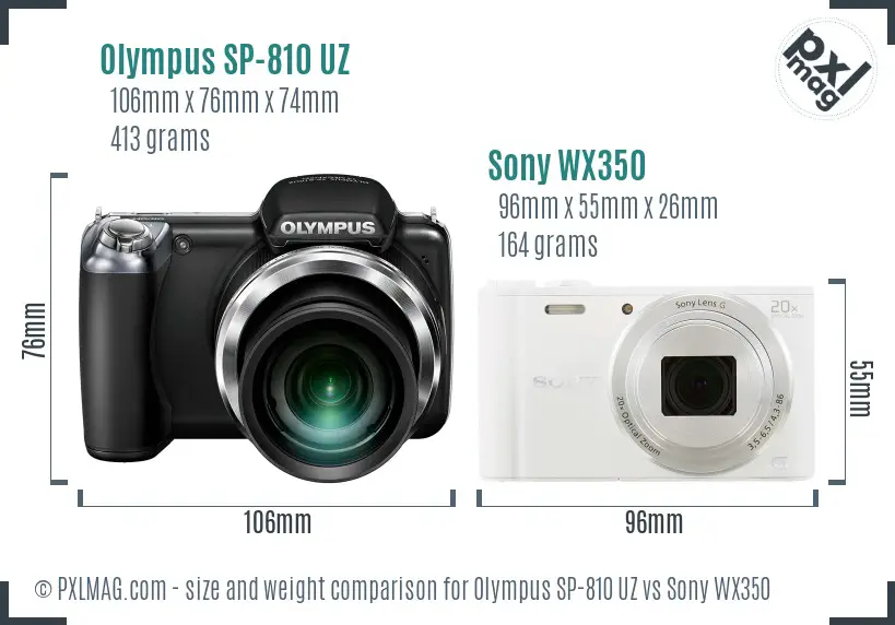 Olympus SP-810 UZ vs Sony WX350 size comparison