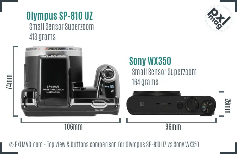 Olympus SP-810 UZ vs Sony WX350 top view buttons comparison