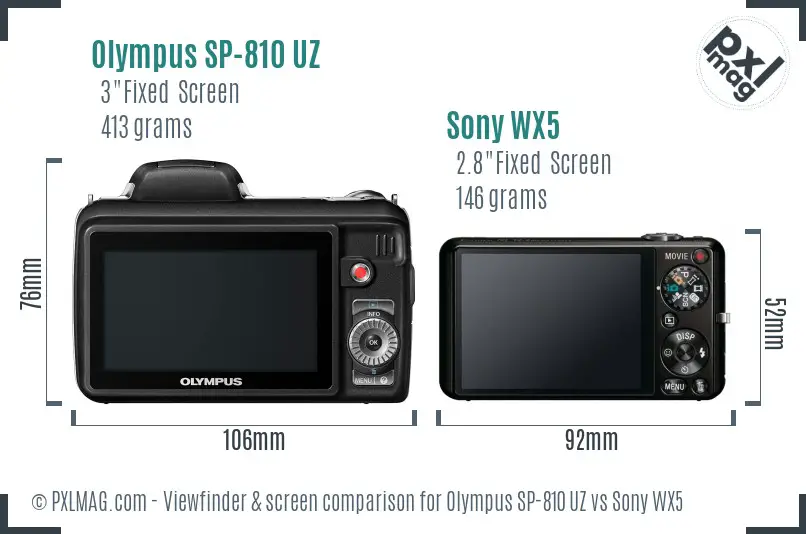 Olympus SP-810 UZ vs Sony WX5 Screen and Viewfinder comparison