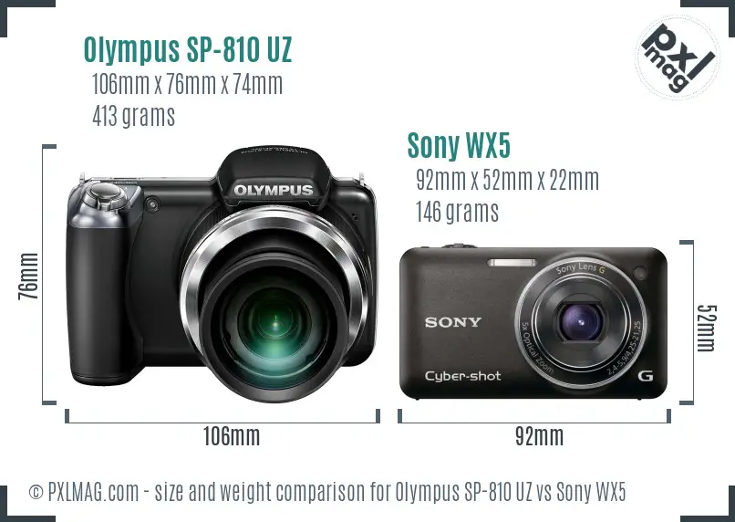 Olympus SP-810 UZ vs Sony WX5 size comparison