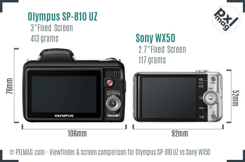 Olympus SP-810 UZ vs Sony WX50 Screen and Viewfinder comparison
