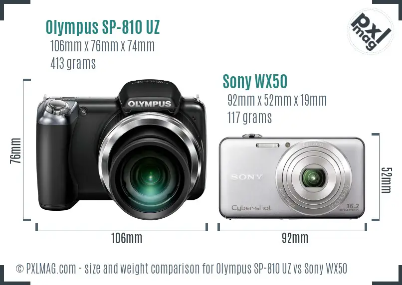 Olympus SP-810 UZ vs Sony WX50 size comparison Olympus SP-810 UZ vs Sony WX50 size comparison