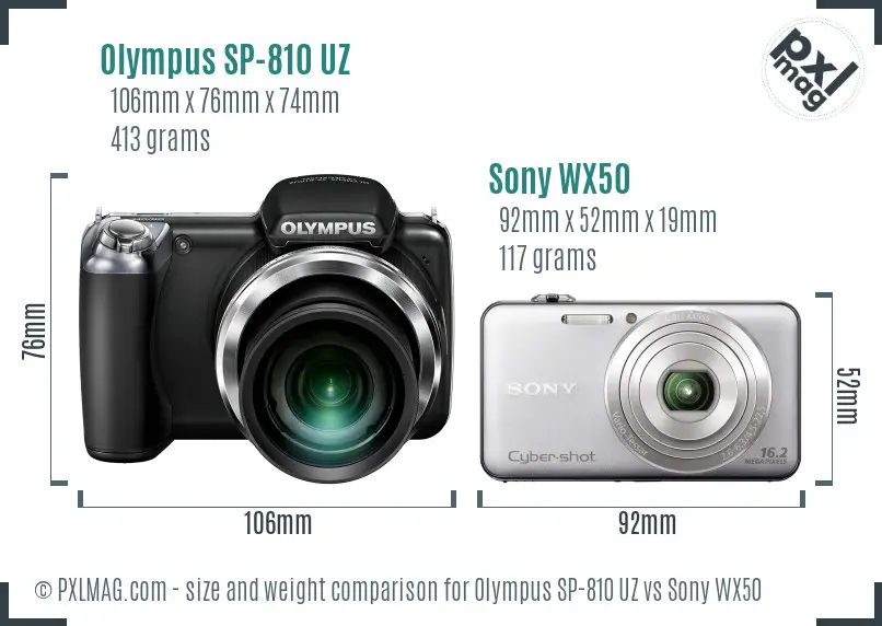 Olympus SP-810 UZ vs Sony WX50 size comparison