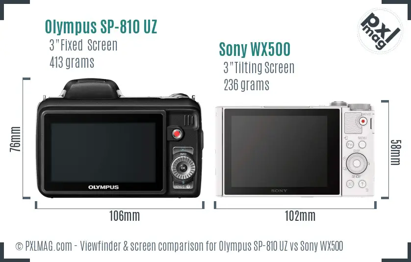 Olympus SP-810 UZ vs Sony WX500 Screen and Viewfinder comparison