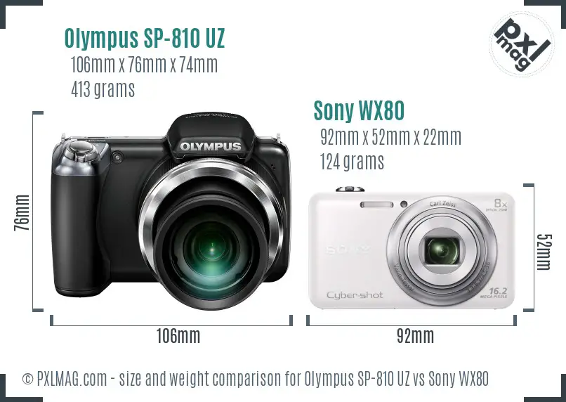 Olympus SP-810 UZ vs Sony WX80 size comparison Olympus SP-810 UZ vs Sony WX80 size comparison