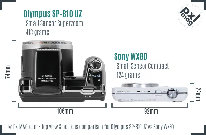 Olympus SP-810 UZ vs Sony WX80 top view buttons comparison Olympus SP-810 UZ vs Sony WX80 top view buttons comparison