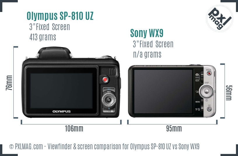 Olympus SP-810 UZ vs Sony WX9 Screen and Viewfinder comparison