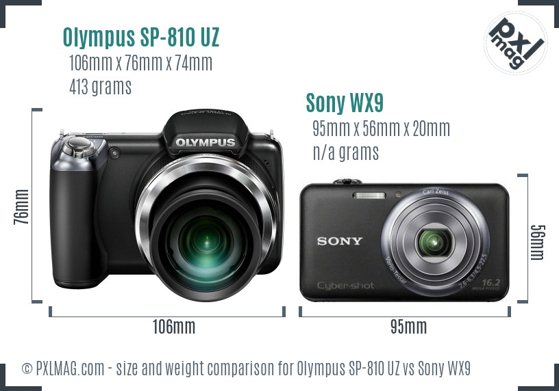 Olympus SP-810 UZ vs Sony WX9 size comparison