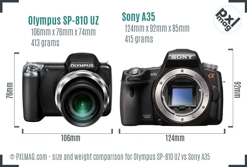 Olympus SP-810 UZ vs Sony A35 size comparison