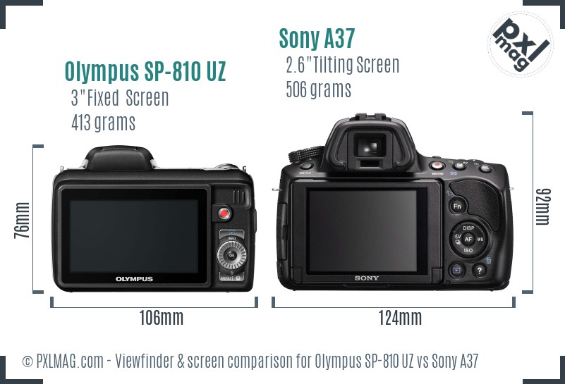 Olympus SP-810 UZ vs Sony A37 Screen and Viewfinder comparison