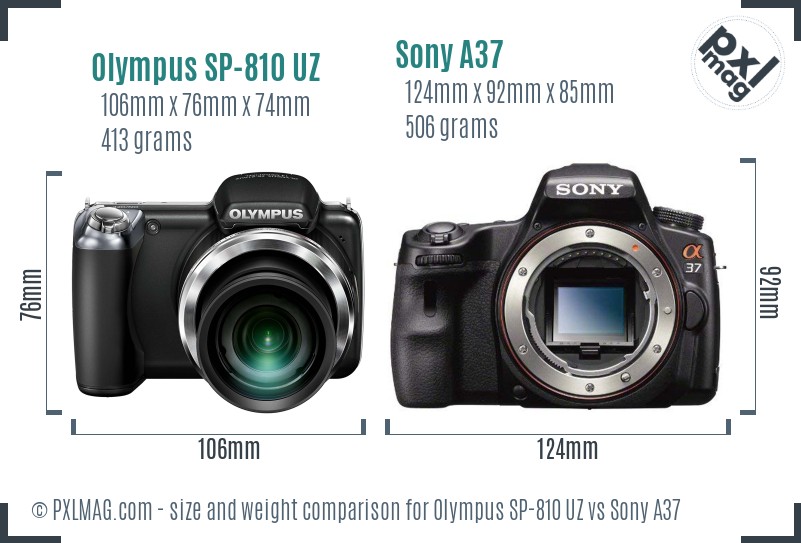 Olympus SP-810 UZ vs Sony A37 size comparison Olympus SP-810 UZ vs Sony A37 size comparison