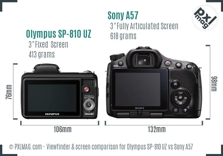 Olympus SP-810 UZ vs Sony A57 Screen and Viewfinder comparison