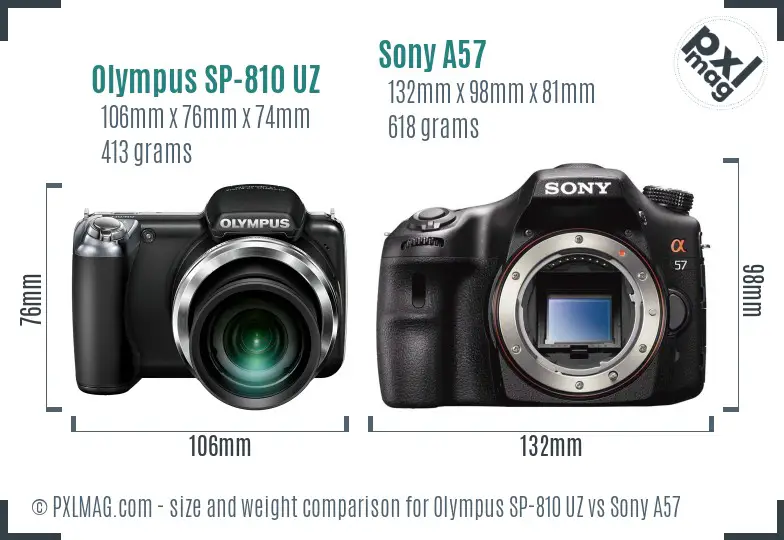 Olympus SP-810 UZ vs Sony A57 size comparison