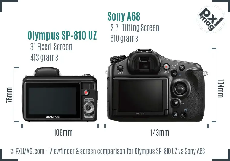 Olympus SP-810 UZ vs Sony A68 Screen and Viewfinder comparison