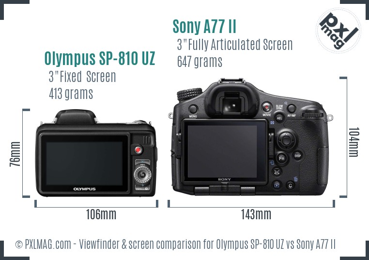 Olympus SP-810 UZ vs Sony A77 II Screen and Viewfinder comparison