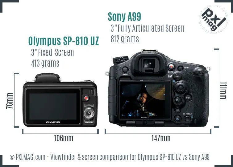 Olympus SP-810 UZ vs Sony A99 Screen and Viewfinder comparison