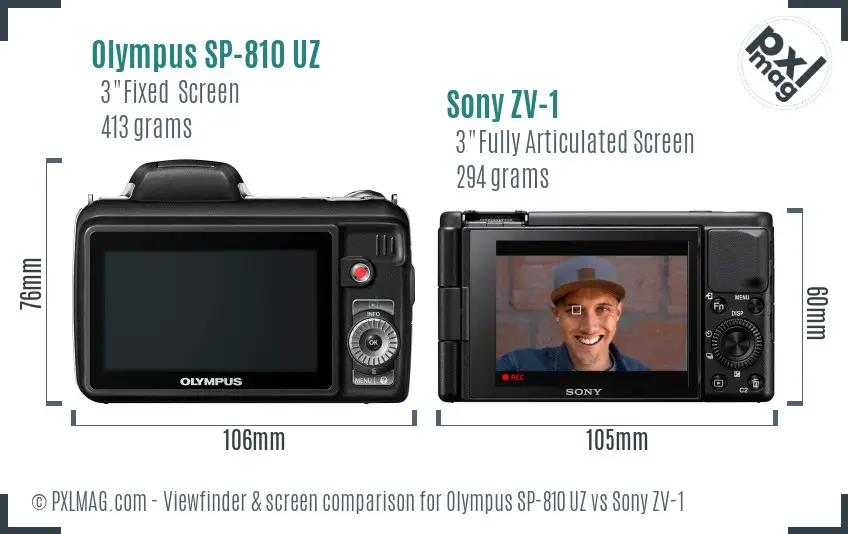 Olympus SP-810 UZ vs Sony ZV-1 Screen and Viewfinder comparison Olympus SP-810 UZ vs Sony ZV-1 Screen and Viewfinder comparison