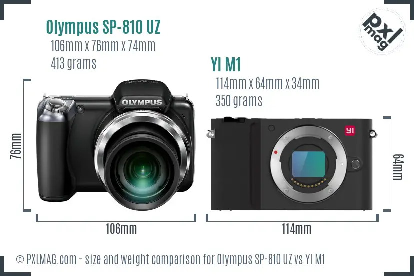 Olympus SP-810 UZ vs YI M1 size comparison