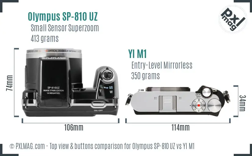 Olympus SP-810 UZ vs YI M1 top view buttons comparison