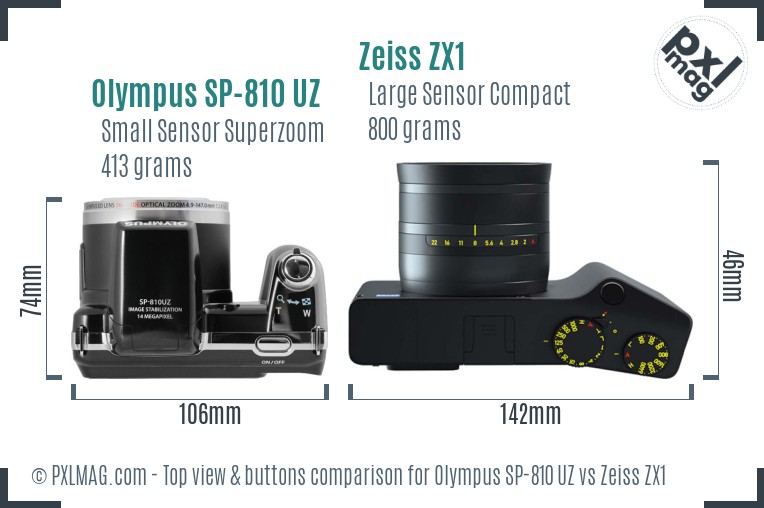 Olympus SP-810 UZ vs Zeiss ZX1 top view buttons comparison