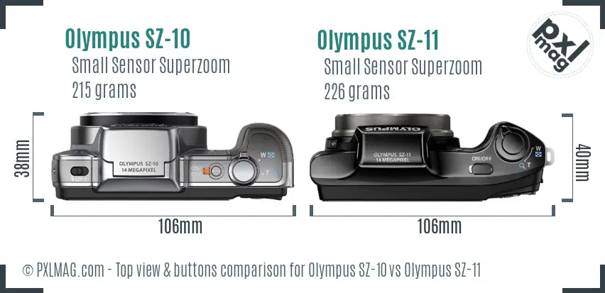 Olympus SZ-10 vs Olympus SZ-11 top view buttons comparison