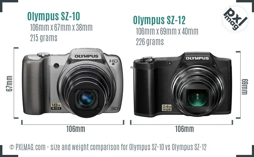 Olympus SZ-10 vs Olympus SZ-12 size comparison