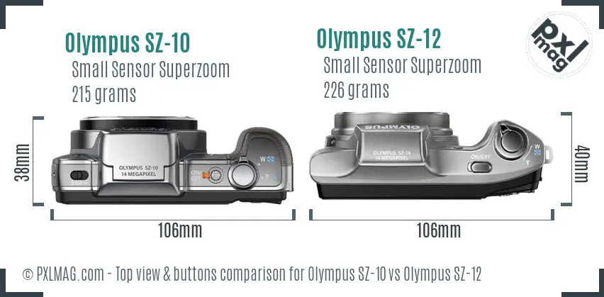 Olympus SZ-10 vs Olympus SZ-12 top view buttons comparison