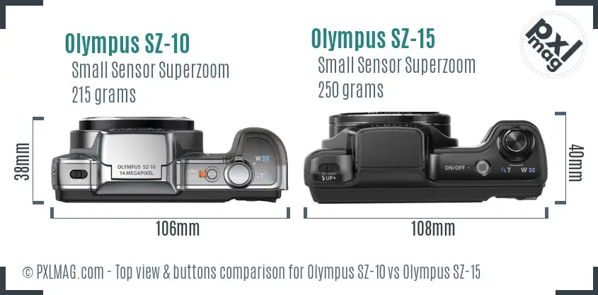 Olympus SZ-10 vs Olympus SZ-15 top view buttons comparison