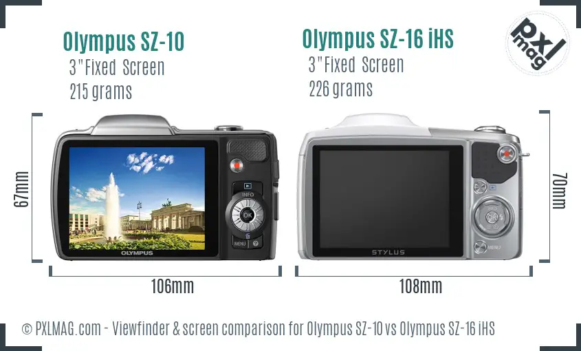 Olympus SZ-10 vs Olympus SZ-16 iHS Screen and Viewfinder comparison