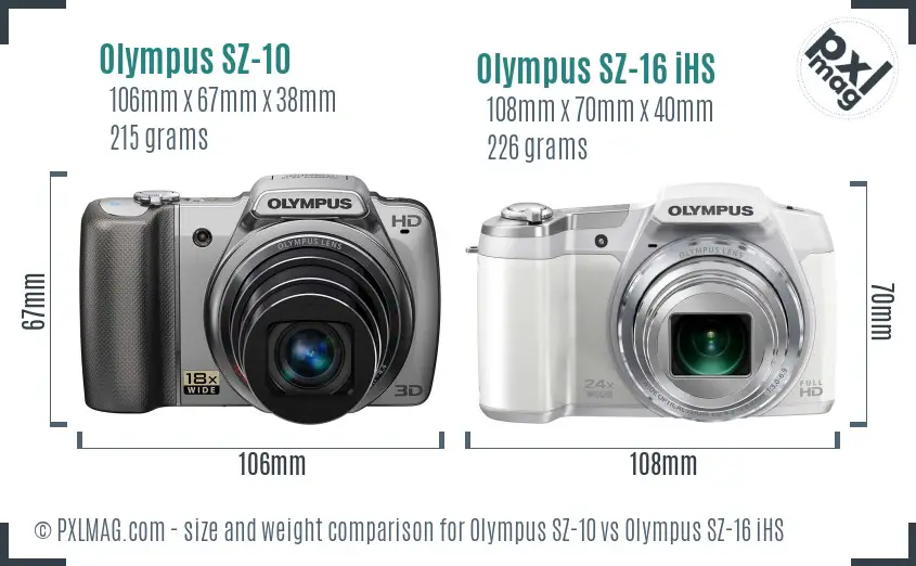 Olympus SZ-10 vs Olympus SZ-16 iHS size comparison