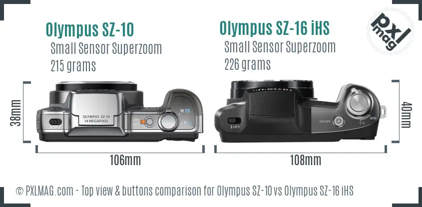 Olympus SZ-10 vs Olympus SZ-16 iHS top view buttons comparison