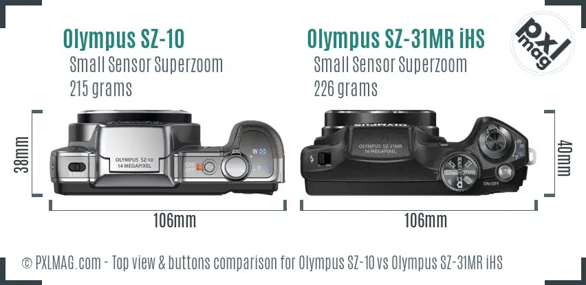 Olympus SZ-10 vs Olympus SZ-31MR iHS top view buttons comparison
