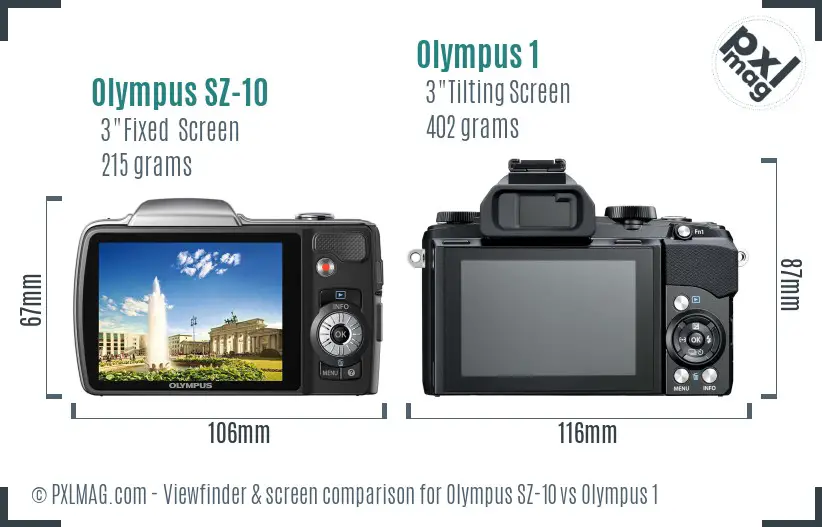 Olympus SZ-10 vs Olympus 1 Screen and Viewfinder comparison