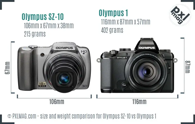 Olympus SZ-10 vs Olympus 1 size comparison