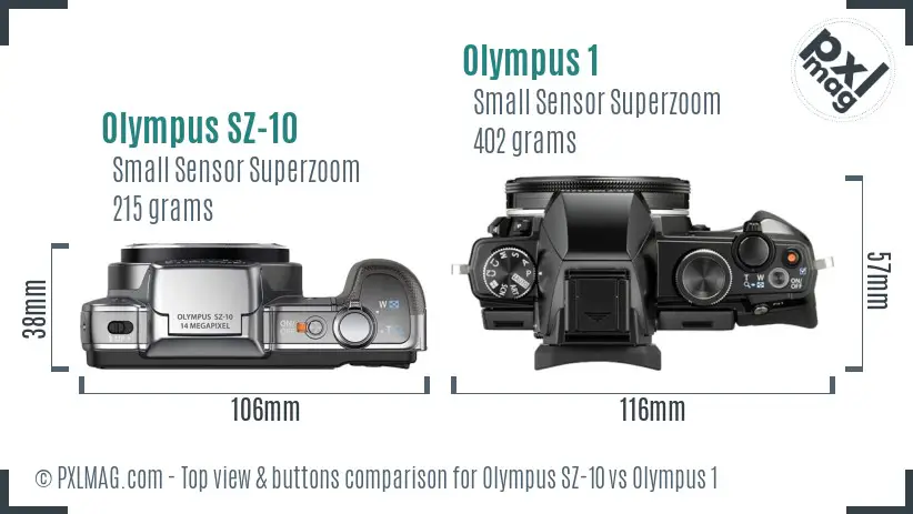 Olympus SZ-10 vs Olympus 1 top view buttons comparison