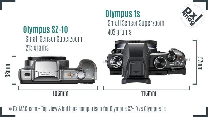 Olympus SZ-10 vs Olympus 1s top view buttons comparison