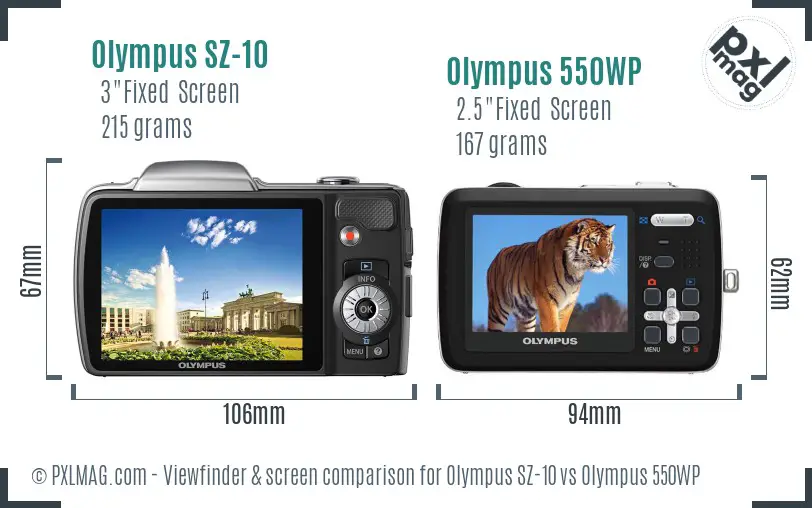 Olympus SZ-10 vs Olympus 550WP Screen and Viewfinder comparison