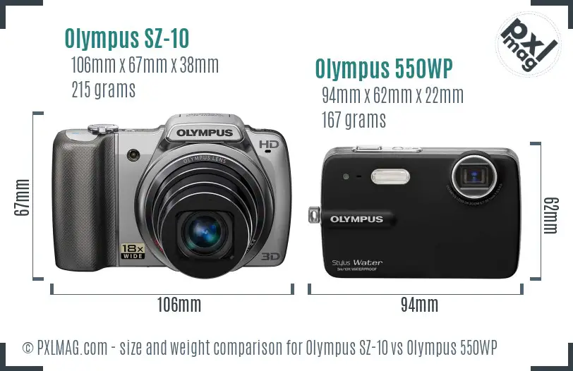 Olympus SZ-10 vs Olympus 550WP size comparison
