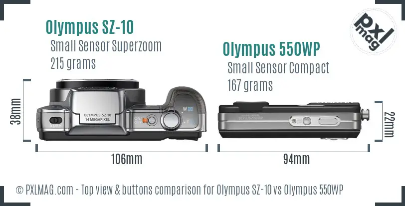 Olympus SZ-10 vs Olympus 550WP top view buttons comparison