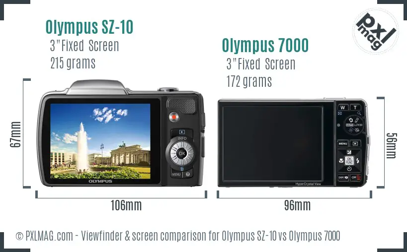 Olympus SZ-10 vs Olympus 7000 Screen and Viewfinder comparison