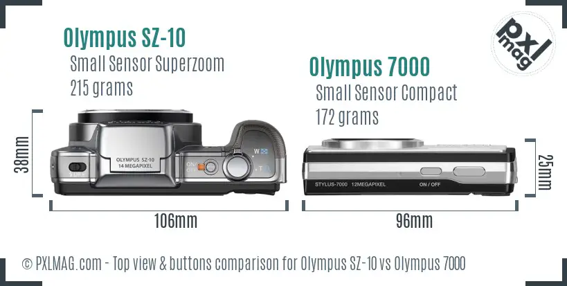 Olympus SZ-10 vs Olympus 7000 top view buttons comparison