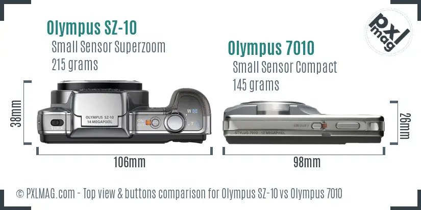 Olympus SZ-10 vs Olympus 7010 top view buttons comparison