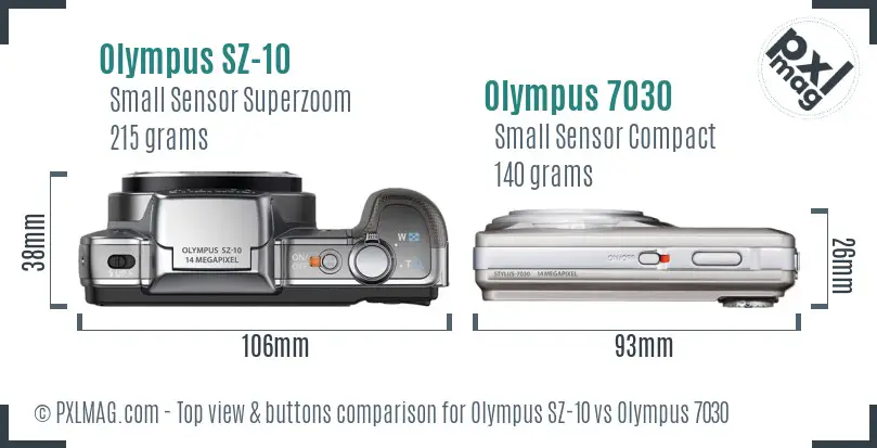 Olympus SZ-10 vs Olympus 7030 top view buttons comparison