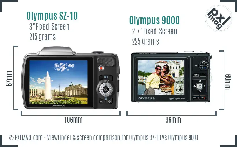 Olympus SZ-10 vs Olympus 9000 Screen and Viewfinder comparison